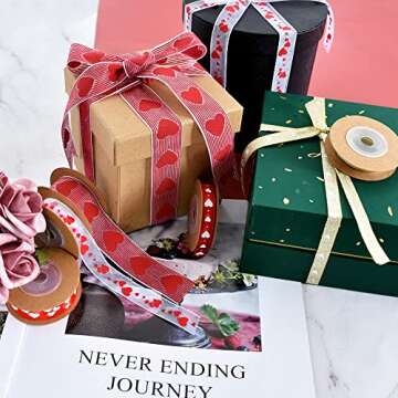 CTOHN 6 Rolls Red Love Heart Ribbon for Crafting Gifts