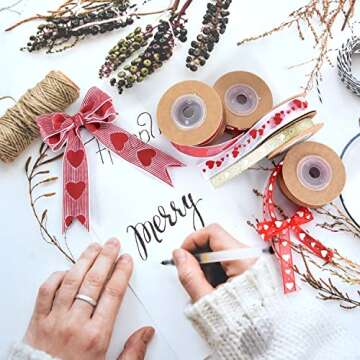 CTOHN 6 Rolls Red Love Heart Ribbon for Crafting Gifts