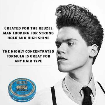 REUZEL Blue Pomade, Strong Hold, Water Soluble, Vanilla Wood, 4 Oz