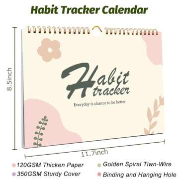 Habit Tracker Calendar - 12 Months Undated Daily Goal and Habit Tracker, Habits Tracker Journal Planner with Spiral Binding, Great Productivity Tool and Workout Calendar, 11.7"x8.5"