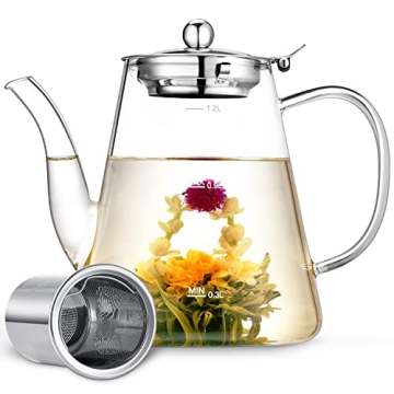 Zpose 1200ml Glass Teapot - Elegant Stovetop Safe Tea Kettle with Infuser