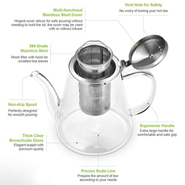 Zpose 1200ml Glass Teapot with Removable Infuser