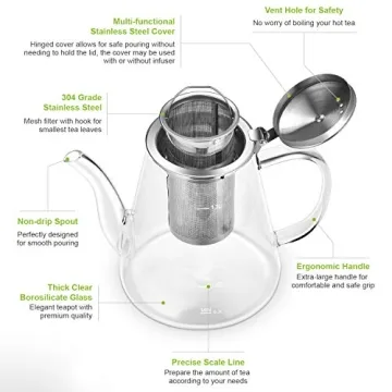 Zpose 1200ml Glass Teapot with Removable Infuser
