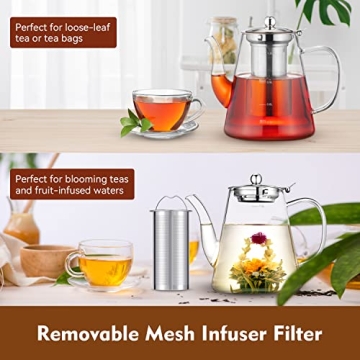 Zpose 1200ml Glass Teapot with Removable Infuser