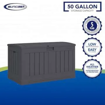 Suncast 50 Gallon Medium Capacity All Weather Construction Resin Outdoor Storage Deck Box with Arche...