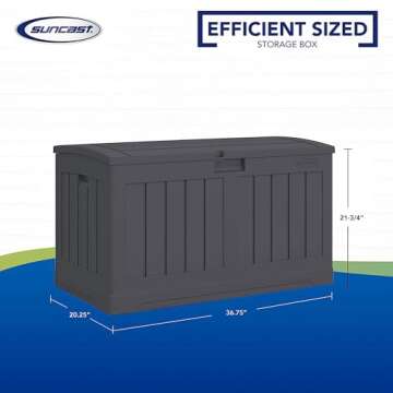 Suncast 50 Gallon Medium Capacity All Weather Construction Resin Outdoor Storage Deck Box with Arched Lid for Patio, Garden, or Pool, Peppercorn