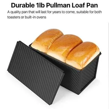 Flexzion Pullman Loaf Pan with Lid Bread Loaf Pan for Homemade Bread 1lb Dough Capacity Black Corrugated Square Bread Mold, Cake, Sandwich Sourdough, Toast Form Pullman Bread Pan with Lid (2 Pack)