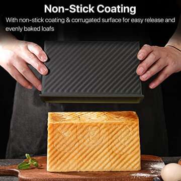 Flexzion Pullman Loaf Pan with Lid Bread Loaf Pan for Homemade Bread 1lb Dough Capacity Black Corrugated Square Bread Mold, Cake, Sandwich Sourdough, Toast Form Pullman Bread Pan with Lid (2 Pack)
