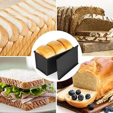Flexzion Pullman Loaf Pan with Lid Bread Loaf Pan for Homemade Bread 1lb Dough Capacity Black Corrugated Square Bread Mold, Cake, Sandwich Sourdough, Toast Form Pullman Bread Pan with Lid (2 Pack)