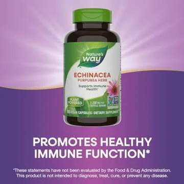 Nature's Way Echinacea Purpurea Herb, Immune Support*, 1,200 mg per 3- Capsule Serving, Non-GMO Project Verified, Vegan, 180 Capsules (Packaging May Vary)