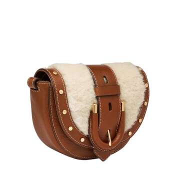 Fossil Harwell Small Crossbody, Medium Brown Shearling/Stud Flap