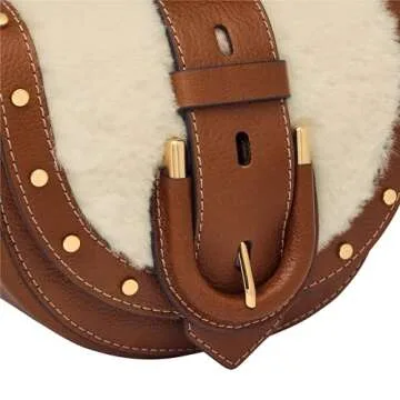 Fossil Harwell Small Crossbody, Medium Brown Shearling/Stud Flap