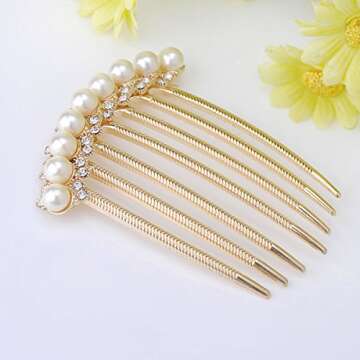 IPINK Wedding Bridal Rhinestone Pearl Crystal Hair Comb Claw Hairpin Hair Ornaments Accessory