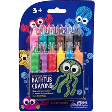 SCS Direct Bath Crayons Super Set - 12 Vibrant Colors with Storage Mesh Bag - Non-Toxic Fun for Chil...
