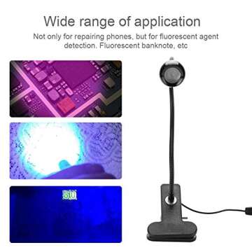Wendry UV Glue Curing Lamp, 3W LED Lamp with Clip and Switch for Phone Repair, Resin Art, Ultraviolet Light, ABS + Metal, 395nm, 12.6in, Indoor, USB