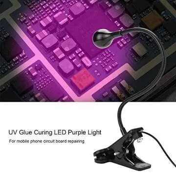Wendry UV Glue Curing Lamp, 3W LED Lamp with Clip and Switch for Phone Repair, Resin Art, Ultraviolet Light, ABS + Metal, 395nm, 12.6in, Indoor, USB