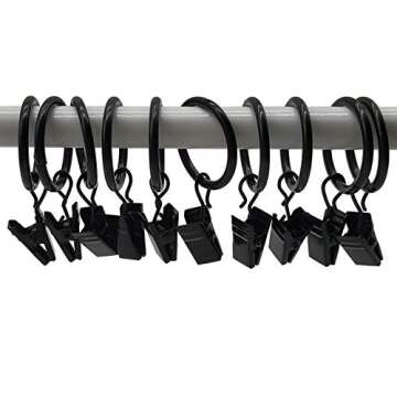 Topspeeder 46 Pack Nickel Curtain Rings with Clips 1 inch Internal Diameter Decorative Drapery Rustproof Vintage Compatible with up to 5/8 inch Rod Black