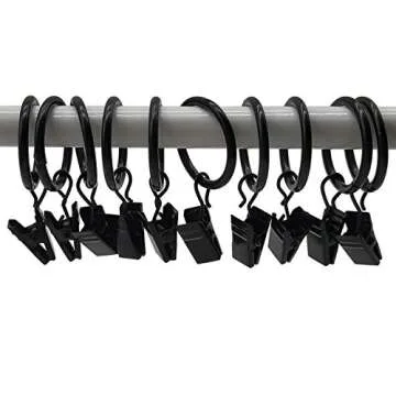 Topspeeder 46 Pack Nickel Curtain Rings with Clips 1 inch Internal Diameter Decorative Drapery Rustproof Vintage Compatible with up to 5/8 inch Rod Black