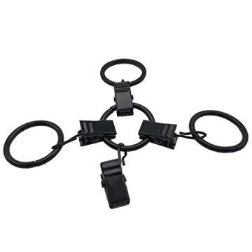Topspeeder 46 Pack Nickel Curtain Rings with Clips 1 inch Internal Diameter Decorative Drapery Rustproof Vintage Compatible with up to 5/8 inch Rod Black