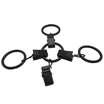 Topspeeder 46 Pack Nickel Curtain Rings with Clips 1 inch Internal Diameter Decorative Drapery Rustproof Vintage Compatible with up to 5/8 inch Rod Black