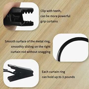 Topspeeder 46 Pack Nickel Curtain Rings with Clips 1 inch Internal Diameter Decorative Drapery Rustproof Vintage Compatible with up to 5/8 inch Rod Black