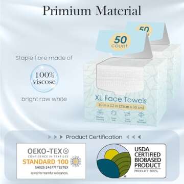Fygrip 100 Count (2 Box) XL Disposable Face Towels 10” x 12”, 100% Viscose Fibre, Soft & Skin Friendly Face Towelettes Disposable, Facial Tissue Face Wipes for Women Cleansing