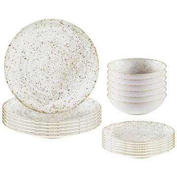 Amazon Brand – Rivet Modern Reactive-Glaze Stoneware 18-Piece Dinnerware Set, Service for 6, Speckle Swirl