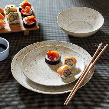 Amazon Brand – Rivet Modern Reactive-Glaze Stoneware 18-Piece Dinnerware Set, Service for 6, Speckle Swirl