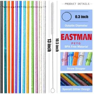 ALINK 12-Pack Reusable Clear Plastic Glitter Straws for Tumblers, 13 inch Extra Long