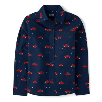 Boys' Christmas Truck Print Long Sleeve Shirt