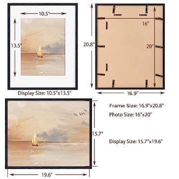 16x20 Picture Frame Black, 16 x 20 Solid Oak Wood Frames, 16 by 20 Frame with Real Glass, 16x20 Picture Frame with Mat for 11x14, 16x20 Black Wood Poster Frames, 16"x20" Frame for Wall