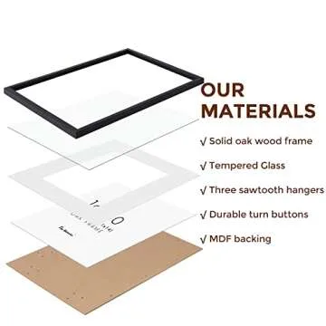 16x20 Picture Frame Black, 16 x 20 Solid Oak Wood Frames, 16 by 20 Frame with Real Glass, 16x20 Picture Frame with Mat for 11x14, 16x20 Black Wood Poster Frames, 16"x20" Frame for Wall