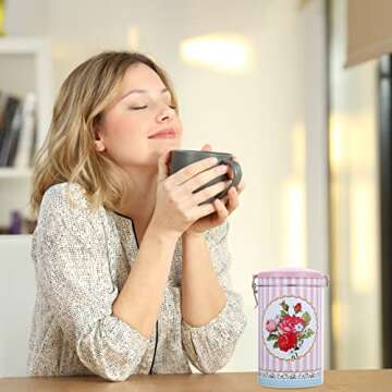 SHERCHPRY 2Pcs Tea Canister Vintage Suger Tea Storage Jar Flower Pattern Airtight Empty Tins Kitchen Condiment Container Food Storage Container For Kitchen Sugar Coffee Flour Pink