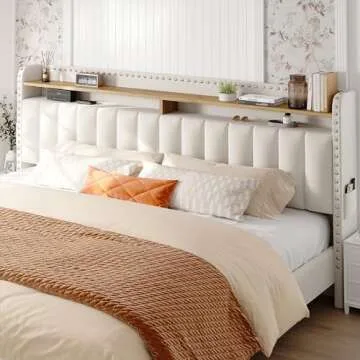 EnHomee King Size Upholstered Bed Frame with Storage