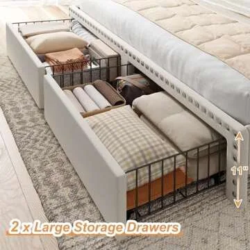 EnHomee King Size Upholstered Bed Frame with Storage