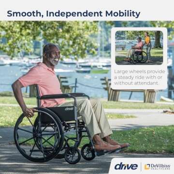 Drive Medical SSP118FA-SF Silver Sport 1 Folding Transport Wheelchair with Full Arms and Removable S...
