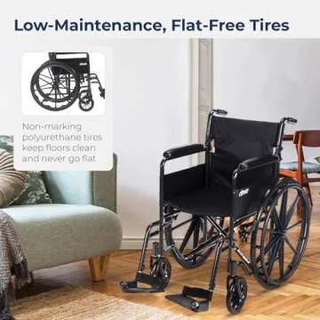 Drive Medical SSP118FA-SF Silver Sport 1 Folding Transport Wheelchair with Full Arms and Removable Swing-Away Footrest, Black