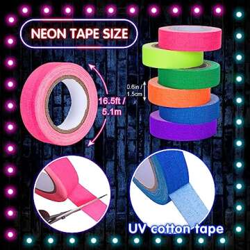 Whaline 6 Colors Neon Gaffer Cloth Tape Fluorescent UV Blacklight Glow in The Dark Tape Neon Duct Re...