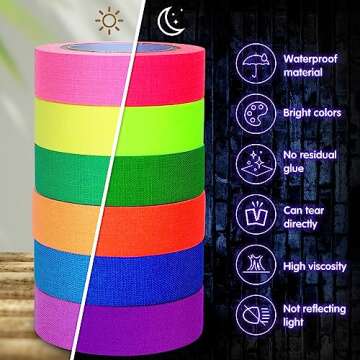 Whaline 6 Colors Neon Gaffer Cloth Tape Fluorescent UV Blacklight Glow in The Dark Tape Neon Duct Reflective Tape for UV Party Theatres Staged Dark Areas(0.6 inch x 16.5 feet)