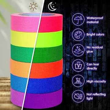 Whaline 6 Colors Neon Gaffer Cloth Tape Fluorescent UV Blacklight Glow in The Dark Tape Neon Duct Reflective Tape for UV Party Theatres Staged Dark Areas(0.6 inch x 16.5 feet)