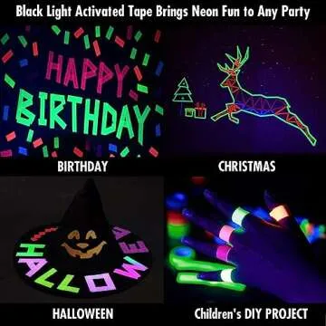 Whaline 6 Colors Neon Gaffer Cloth Tape Fluorescent UV Blacklight Glow in The Dark Tape Neon Duct Reflective Tape for UV Party Theatres Staged Dark Areas(0.6 inch x 16.5 feet)