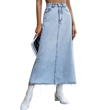 Viatabuna Midi Length High Waist Denim Skirt with Pockets – Effortless Style