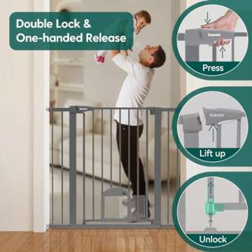 Babelio Baby Gate with Adjustable Cat Door,29-43" Auto Close Durable Pet door for Stairs,Doorways and House, Pressure Mounted,Easy Install,Effortless Walk Thru,Gray