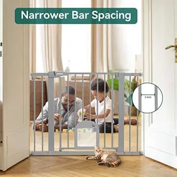 Babelio Baby Gate with Adjustable Cat Door,29-43" Auto Close Durable Pet door for Stairs,Doorways and House, Pressure Mounted,Easy Install,Effortless Walk Thru,Gray