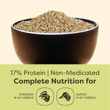 Scratch and Peck Whole Grain Grower Crumbles Chicken and Duck Feed - Corn-Free and Soy-Free - 17% Protein, Certified Organic and Non-GMO Project Verified Chicken Food - 25 lbs Bag
