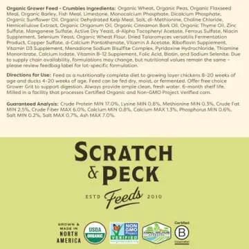Scratch and Peck Whole Grain Grower Crumbles Chicken and Duck Feed - Corn-Free and Soy-Free - 17% Protein, Certified Organic and Non-GMO Project Verified Chicken Food - 25 lbs Bag
