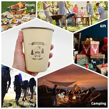 Pubgeer 4pcs Camping Cup 11oz Wilderness Theme Pattern 18/8 Stainless Steel for Outdoor Picnic Hiking Fishing Pint cup Tumbler Gift 4 colors