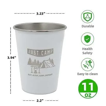 Pubgeer 4pcs Camping Cup 11oz Wilderness Theme Pattern 18/8 Stainless Steel for Outdoor Picnic Hiking Fishing Pint cup Tumbler Gift 4 colors