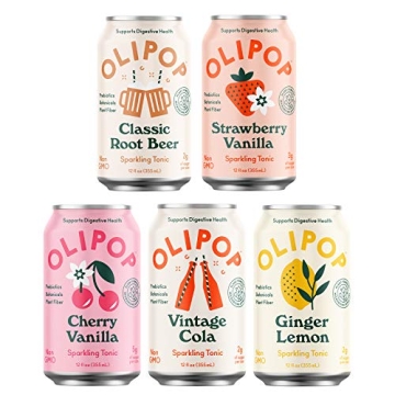 OLIPOP - 5-Flavor Soda Variety Pack, Healthy Soda Sampler, Prebiotic Soft Drinks, Supports Digestive...