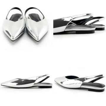 DREAMCIA Slingback Flats Shoes Metallic Silver Shoes for Women with Pointed Toe Silver Size 6.5